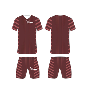 Conjunto de Uniforme de Fútbol Sublimado Personalizado, Diseño a Rayas Color Granate, Transpirable, de Secado Rápido, Camiseta de Fútbol para Equipo, Pantalones Cortos, para Hombres, Niños y Jóvenes - Product Image 1