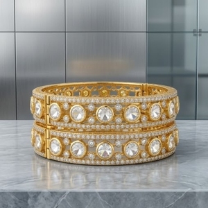 925 Silver Monzo Bangles Crystal Stone Designer <b>Kada</b> Bracelet Set for Women Wedding Geometric Design Wedding Party Jewelry - Product Image 2
