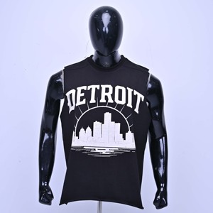 Camiseta sin mangas de algodón para hombre, precio al por mayor, con estampado del horizonte de Detroit, cuello redondo, ajuste holgado informal, transpirable - Product Image 1