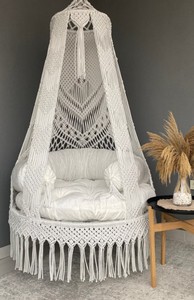 Fauteuil suspendu en macramé en coton blanc, chaise suspendue, Hängesessel, chaise balançoire, chaise balançoire en macramé, chaise suspendue - Product Image 3
