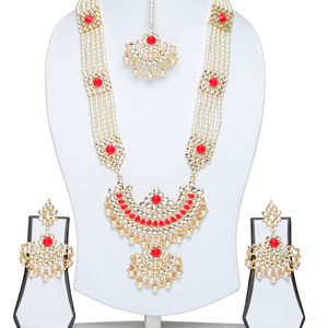 Indian Stylish Layered Pearl Rani Haar Long Kundan Necklace Jewellery Set Wedding Engagement Party Gift Antique Gold Plated - Product Image 2