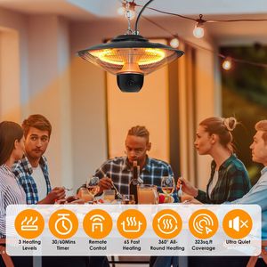 Chauffe-terrasse extérieur électrique suspendu 1500W, monté au plafond, étanche IP23, 3 niveaux de chauffage avec minuterie 30/60 minutes - Product Image 1