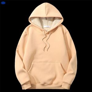 เสื้อฮู้ดดี้สีพื้นแบบขายส่ง สายรัดสีเข้มตัดกัน ผ้าฟลีซนุ่ม สวมใส่สบาย สไตล์ลำลอง สตรีทแวร์ ทรงหลวม - Product Image 4