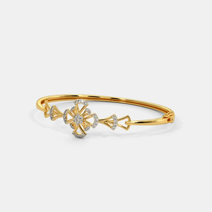 Gold Diamond Floral Motif Open <b>Bangle</b> <b>Bracelet</b> - Product Image 1