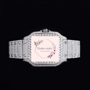 Montre de luxe Hip Hop en moissanite pour hommes, forme carrée, en acier inoxydable, personnalisée, entièrement sertie de pierres, édition limitée, analogique - Product Image 1