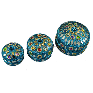 Luxury Decorative Round Trinket <b>Box</b> Set of 3pcs Indian Craft Jewelry Organizer for Wedding Party Favor Guest <b>Gifts</b> <b>Cheap</b> Price - Product Image 2