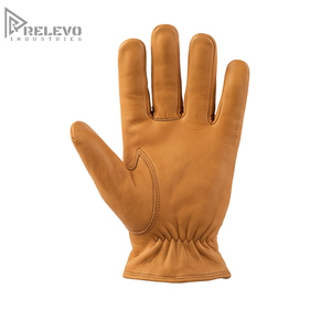 OEM Custom Vintage Yellow Tan Leather Roper Gloves Genuine Grain Cowhide Work Gloves Elastic Wrist Short Cuff Biker Driver - Product Image 3