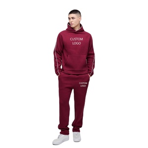 2025-26 Nuevo diseño Borgoña Piping Chándal Unisex Peso pesado Personalizado Sudadera con capucha Jogger Set Regular Fit Men's Piping Hoodie - Product Image 1