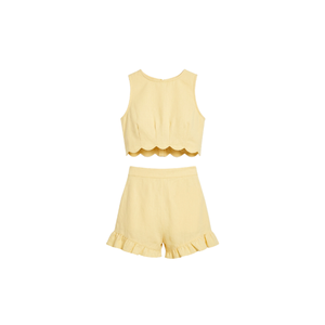 Women's 2-Piece Shorts Set Beige Sleeveless <b>Top</b> with Spaghetti Straps and Pockets Casual Spring Summer Cotton Outfit for Women's - Product Image 4