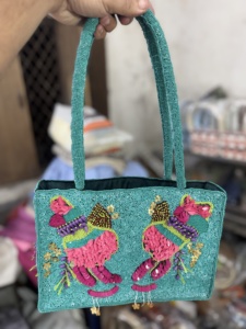 Indian Women Bohemian Style Handmade <b>Beaded</b> Cotton Boho Messenger Evening Clutch Bags with Zipper Evening Shopping Shoulder Bags - Product Image 3