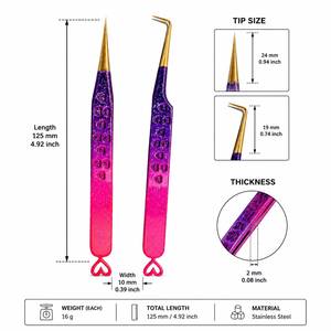 Pince à épiler chirurgicale de précision Morje, manche en forme de cœur, en acier inoxydable, pointe lisse, design dentelé, dégradé violet-rose - Product Image 6