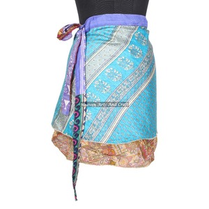Minifaldas cruzadas Magic Wrap de doble capa, longitud media, para mujer, minifalda cruzada de sari reciclado, colores surtidos, seda - Product Image 4