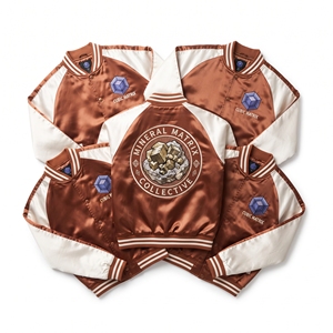 Wholesale Supplier Satin Souvenir Jacket Slate Grey Lilac Amethyst Cavern Geode Embroidery Baseball Bomber <b>Coat</b> - Product Image 2