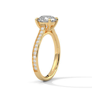 Bague en diamant cultivé en laboratoire, taille ronde, certifiée GRA, avec quatre griffes, en or jaune massif 14 carats, et bande pavée de diamants élégante - Product Image 2