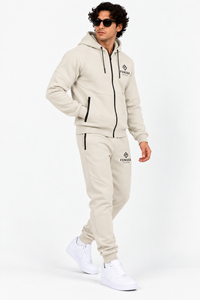 Ensemble survêtement molletonné personnalisé pour homme, sweat à capuche zippé et pantalon de jogging, deux pièces, style streetwear décontracté haut de gamme, tenue de sport pour homme actif - Product Image 4
