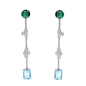 Aquamarine Emerald Long Earrings 18K White Gold Bridal Luxury Jewelry Women Elegant Wedding Gift Handmade - Product Image 1