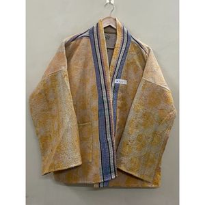 Handmade 100% Cotton Patchwork kantha <b>Kimono</b> <b>Jacket</b> Full Sleeve Shawl Collar Eco-Friendly Women's Wear <b>jacket</b> - Product Image 5