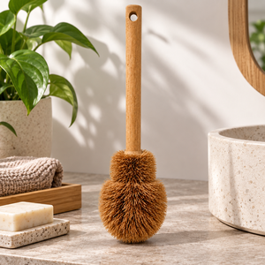 Brosse de toilette en fibres de coco naturelles avec manche en bois, écologique, pour le nettoyage des salles de bain domestiques et hôtelières - Product Image 3