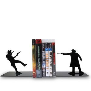Porte-livres décoratifs en métal silhouette Cowboy Western, supports de livres uniques en acier découpé au laser pour étagère, bureau, bibliothèque - Product Image 1