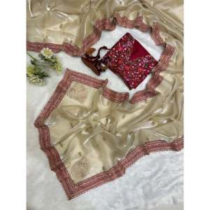 Sari pour femmes de créateur avec des paillettes et des broderies en cordon - Product Image 5