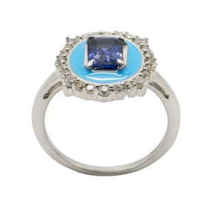 Premium Luxury 925 Sterling Silver Rhodium Finish <b>Blue</b> Turquoise Halo Cocktail <b>Ring</b> with Sparkling CZ Stones Certified for Women - Product Image 1