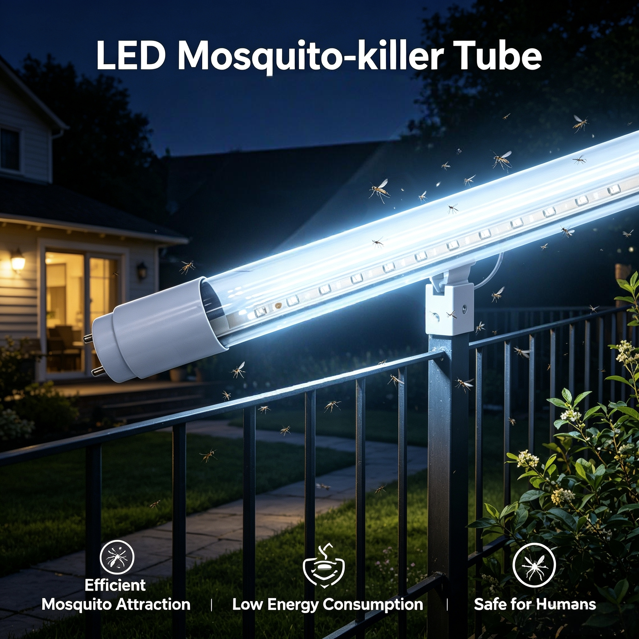 LED Mosquito Killer Tube 365nm UV-A Light for Home Patio Eco-Friendly Silent