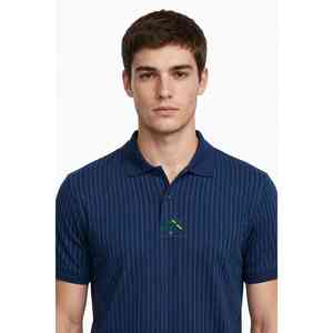 NEXTEX Unisex Pinstripe <b>Polo</b> <b>Shirt</b> Navy Light <b>Blue</b> Short Sleeve Button Collar - Product Image 1
