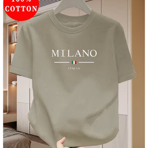 T-shirt pour homme 100% coton - Coupe ajustée, manches courtes, épaules tombantes, été, Italie Milano, 220g, impression DTF, logo personnalisé - Product Image 1