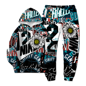 Conjunto Deportivo Unisex de 2 Piezas, 100% Algodón, Estampado, Secado Rápido, Transpirable, Ligero, Sudadera con Capucha y Pantalones Jogger a Juego - Product Image 1
