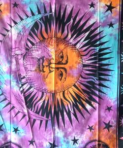 Tapiz de algodón con estampado floral, tamaño individual, con diseño de sol y luna, para decoración del hogar, tapiz étnico para colgar en la pared, de consignantes indios. - Product Image 6