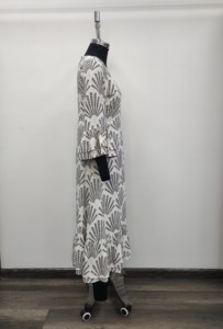 Geometric Print Cotton Midi <b>Dress</b> O-Neck <b>Ruffle</b> Sleeve Loose Fit Casual Daily Wear <b>All</b> Seasons Woven Fabric - Product Image 3