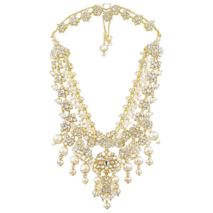 Opulent 10575627WH Wedding Party Fine <b>Jewelry</b> <b>Set</b> Ethnically Styled Kundan Stone <b>Pearl</b> Beads Gold Diamond Main Stone for Gifts - Product Image 2