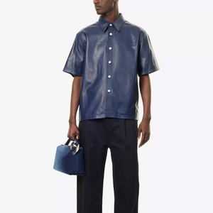 Camisa de Vestir Casual de Cuero para Hombre, Otoño Invierno, Manga Corta, Cuero de Cordero, Camisa de Cuero Desmontable de Alta Calidad - Product Image 3