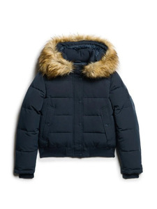 Men's <b>Hooded</b> Puffer <b>Jacket</b> with <b>Fur</b> Trim Windproof Winter Casual Regular Fit Polyester Shell Zipper Closure Front Logo - Product Image 1