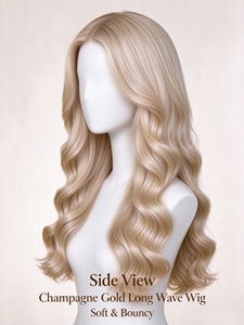 Champagne Gold Long Wave Synthetic Fiber <b>Wig</b> Soft Shiny Voluminous Piece for Daily Wear - Product Image 4