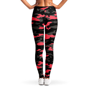 Leggings taille haute longueur intégrale camouflage orange et noir, extensibles, sportifs, pour femme, en tissu tricoté toutes saisons - Product Image 4