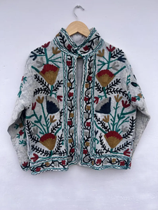 เสื้อแจ็คเก็ตฤดูหนาวไซส์ใหญ่ปักลายซูซานีทำมือแบบสองด้าน |   เสื้อโค้ทขนเป็ดลายดอกไม้แบบเปิดด้านหน้า |   ของขวัญสำหรับเธอ |   เสื้อคลุมผ้าฝ้าย - Product Image 5