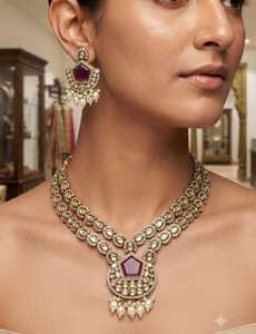 Fancy Collection Classic High Quality Gold Plated Kundan Imitation Pearl Latest Designed Geometric Claw Setting Wedding <b>Set</b> - Product Image 1