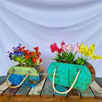 Pot Bunga / Tas Bunga dari Kayu Perahu Bekas Warna Asli untuk Dekorasi Rumah Taman Luar Ruangan Planter Oval Rotan/Mendong Besar