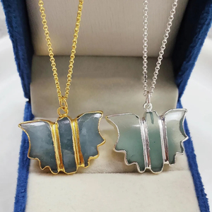 Collier pendentif chauve-souris en pierre d'aigue-marine, breloque animale en laiton plaqué or, bijoux - Product Image 2