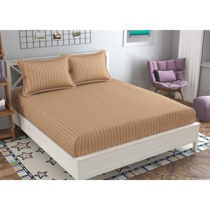 220TC Hotel Bed Sheet Set Queen Size 1 Bed Sheet + 2 Pillow Covers Stripe Cotton <b>Bedding</b> for Home or Hotel - Product Image 1