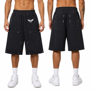 Shorts amples et surdimensionnés pour hommes, style streetwear, longs shorts de survêtement avec poches et cordon de serrage - Product Image 1