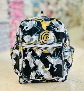 Quilted Cotton Student <b>Backpack</b> Floral Print Softback Zipper School Bag <b>Large</b> Capacity Unisex Travel Daypack - Product Image 3