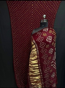 Sari en soie Gajji Bandhani de créateur, soie douce, tenue ethnique traditionnelle, vente en gros - Product Image 5