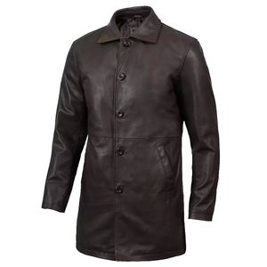Premium Genuine <b>Leather</b> Coat for Men | <b>Long</b> Winter <b>Leather</b> <b>Jacket</b> Turn-down Collar Plus Size High Street Style Custom Logo - Product Image 3