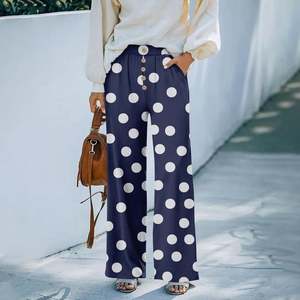 Wholesale OEM Custom Logo Loose Wide Leg Pants for Women Summer Palazzo Lounge Pants High Waist Summer Beach Vacation <b>Trousers</b> - Product Image 1