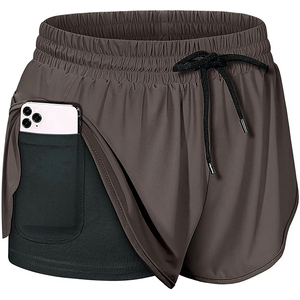 Pantalones Cortos Deportivos de Secado Rápido con Bolsillos, Cintura Elástica, Color Sólido, Tejido de Punto, Spandex, Poliéster, Pantalones Cortos para Entrenamiento - Product Image 6