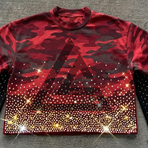 เสื้อยืดโอเวอร์ไซส์สั่งทำพิเศษ ผ้าคอตตอนหนานุ่ม พิมพ์ลายกราฟิก ซักย้อมสีแบบแอซิดวอช ประดับคริสตัล แขนยาว สไตล์วินเทจ ผ้าสองชั้น - Product Image 2