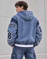 Veste en jean vintage tendance pour homme, idéale pour l'hiver, style décontracté, logo brodé en chenille personnalisé, coupe-vent.
