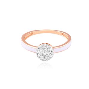 Trendy 14K Rose Gold White Enamel Diamond <b>Ring</b> Round Cluster Halo Solitaire Anniversary Wedding Band for Women Daily Wear Gift - Product Image 2